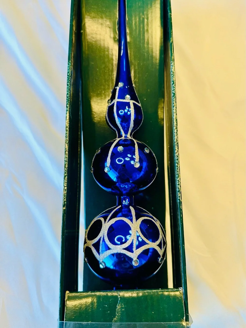 Waterford Blue Glass Christmas Tree Topper Ornament with Original Box